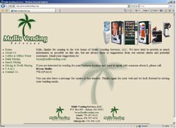 Screenshot of Mullis Vending's Web Site